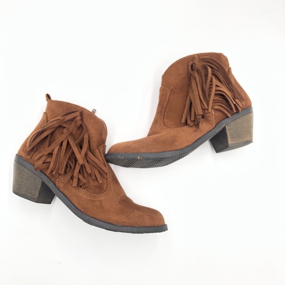 Fringe Western Ankle Boots Cowboy Booties Heel